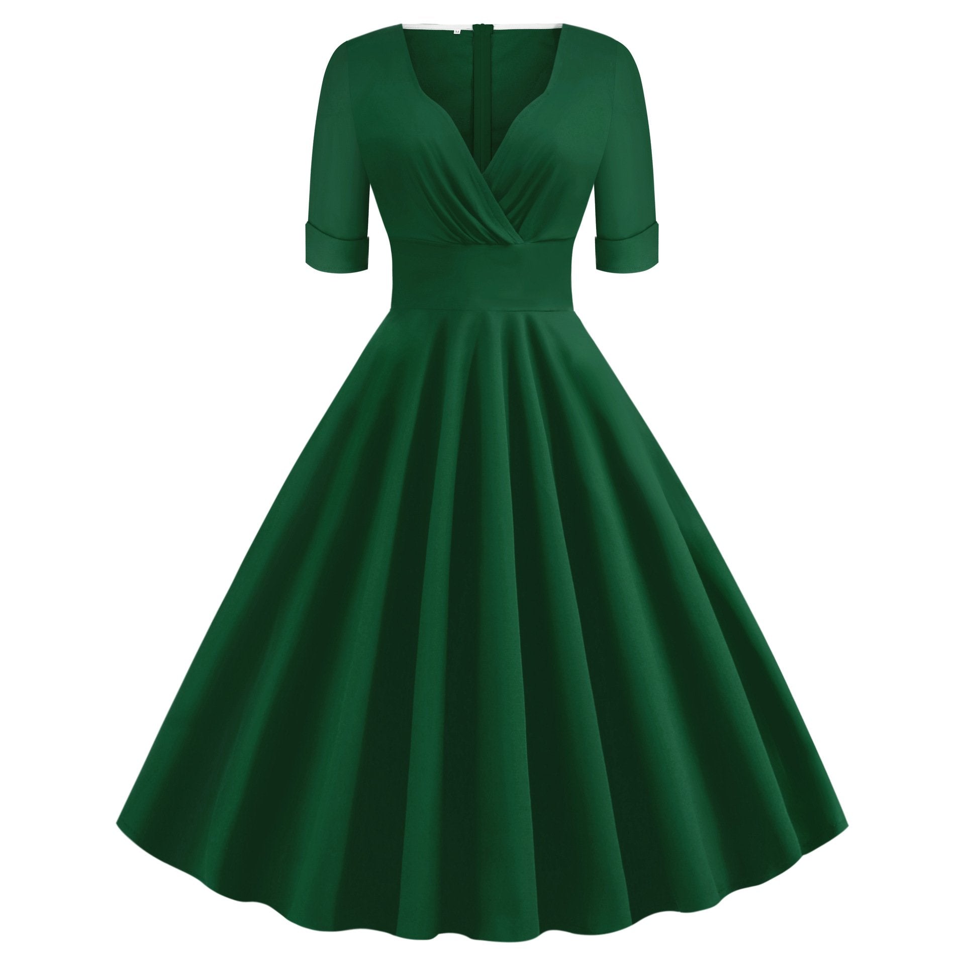 Vintage Short Sleeves V Neck Ball Dresses-Vintage Dresses-Green-S-Free Shipping at meselling99
