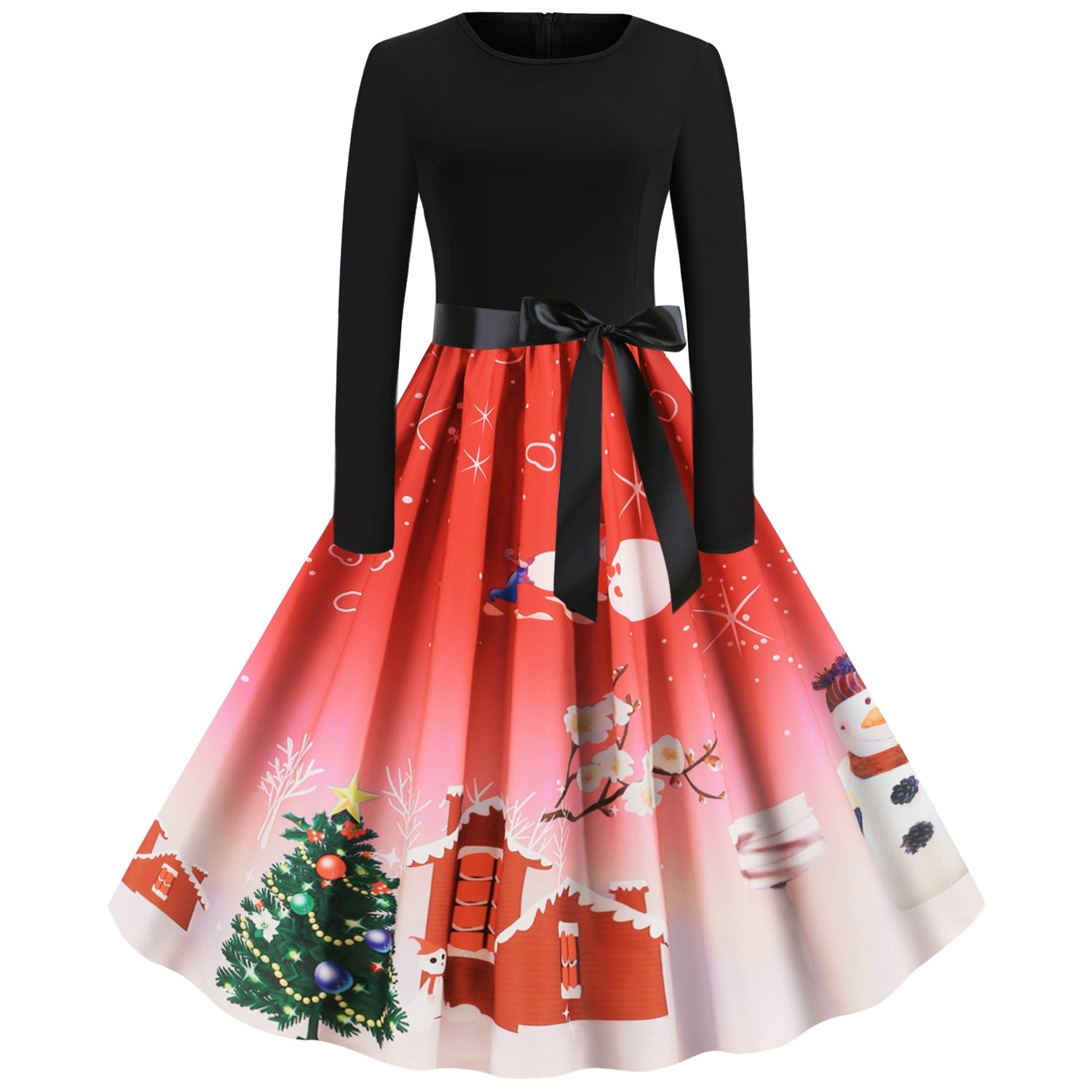 Christmas Vintage Round Neck Women Dresses-Christmas-Red-S-Free Shipping at meselling99