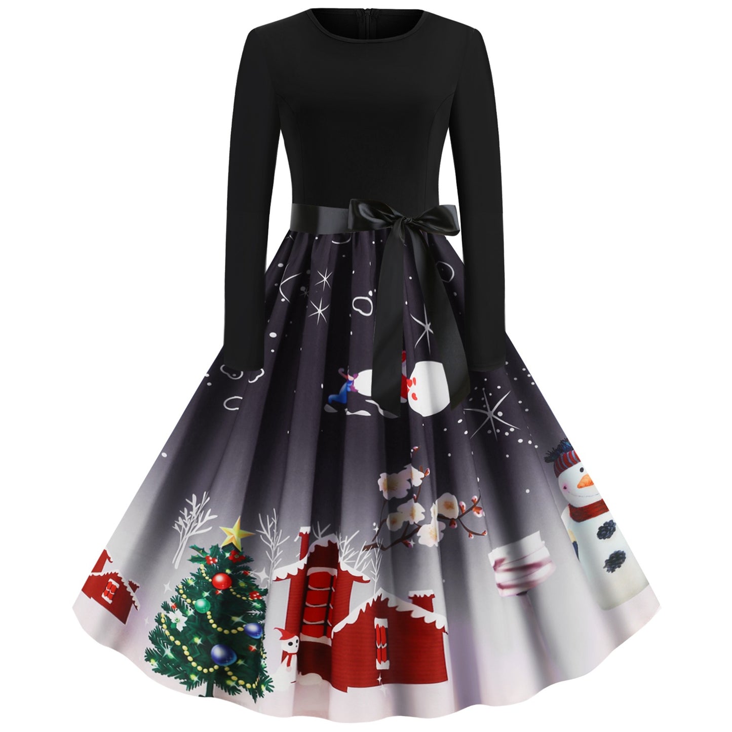 Christmas Vintage Round Neck Women Dresses-Christmas-Black-S-Free Shipping at meselling99