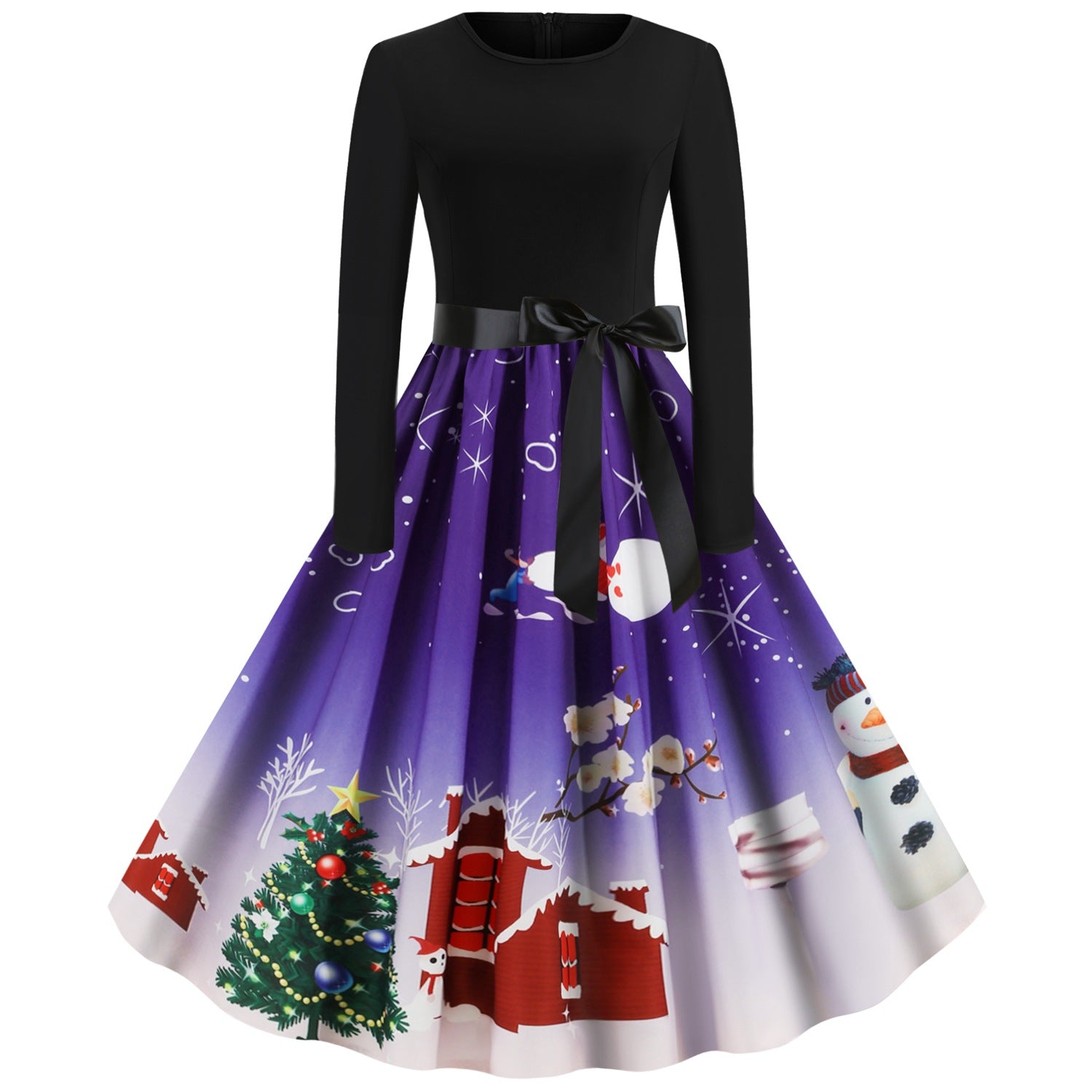 Christmas Vintage Round Neck Women Dresses-Christmas-Purple-S-Free Shipping at meselling99