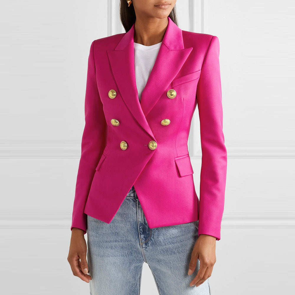 Women Fashion Short Fall Double-breasted Suit-Women Blazers-Rose Red-S-Free Shipping at meselling99