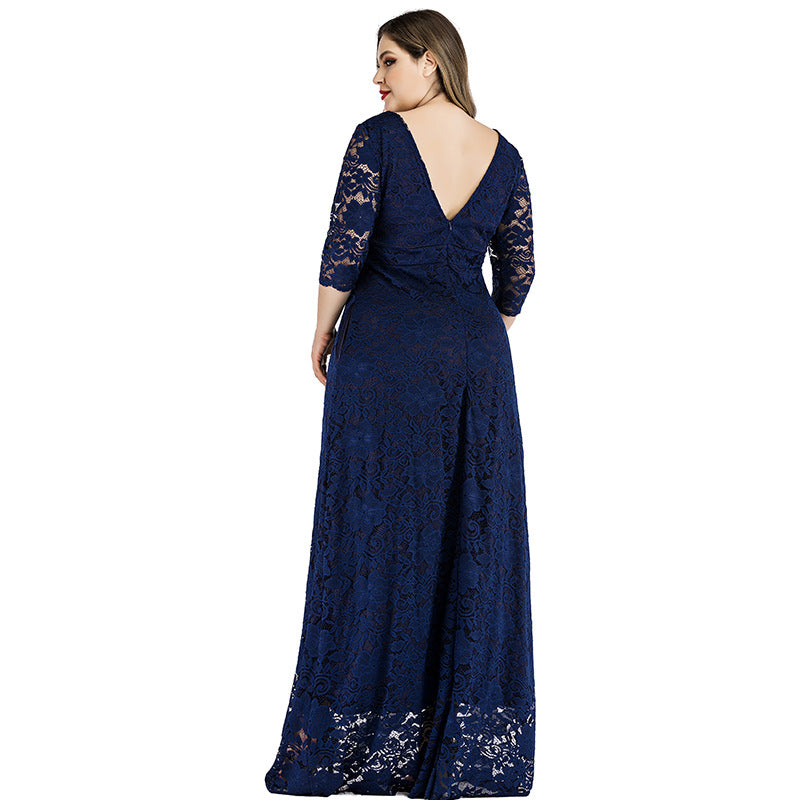 Plus Sizes Lace Evening Dresses for Women-Dresses-Navy Blue-XL-Free Shipping at meselling99