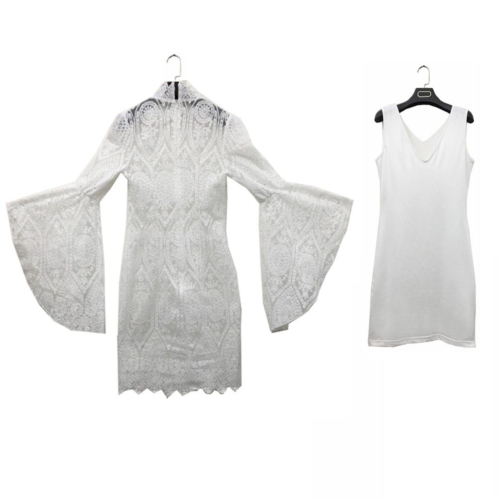 White Lace Trumpet Sleeves Women Party Dresses-Dresses-White-S-Free Shipping at meselling99