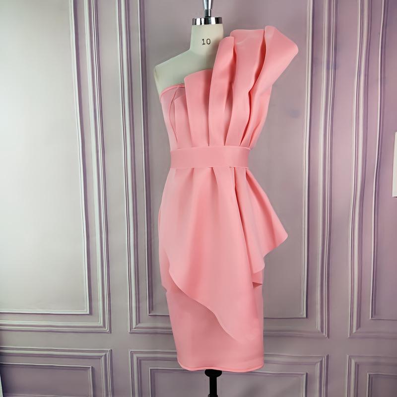 Women Sexy Strapless Ruffled Dresses-Sexy Dresses-Pink-S-Free Shipping at meselling99