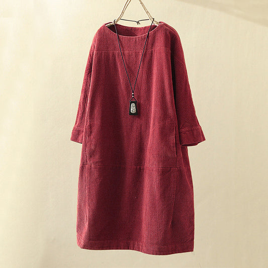 Women Casual Corduroy Fall Dresses-Fall Dresses-Free Shipping at meselling99