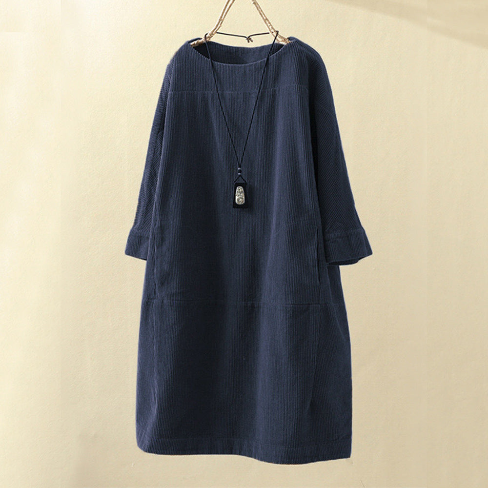 Women Casual Corduroy Fall Dresses-Fall Dresses-Gray-M-Free Shipping at meselling99