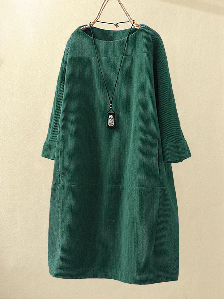 Women Casual Corduroy Fall Dresses-Fall Dresses-Green-M-Free Shipping at meselling99