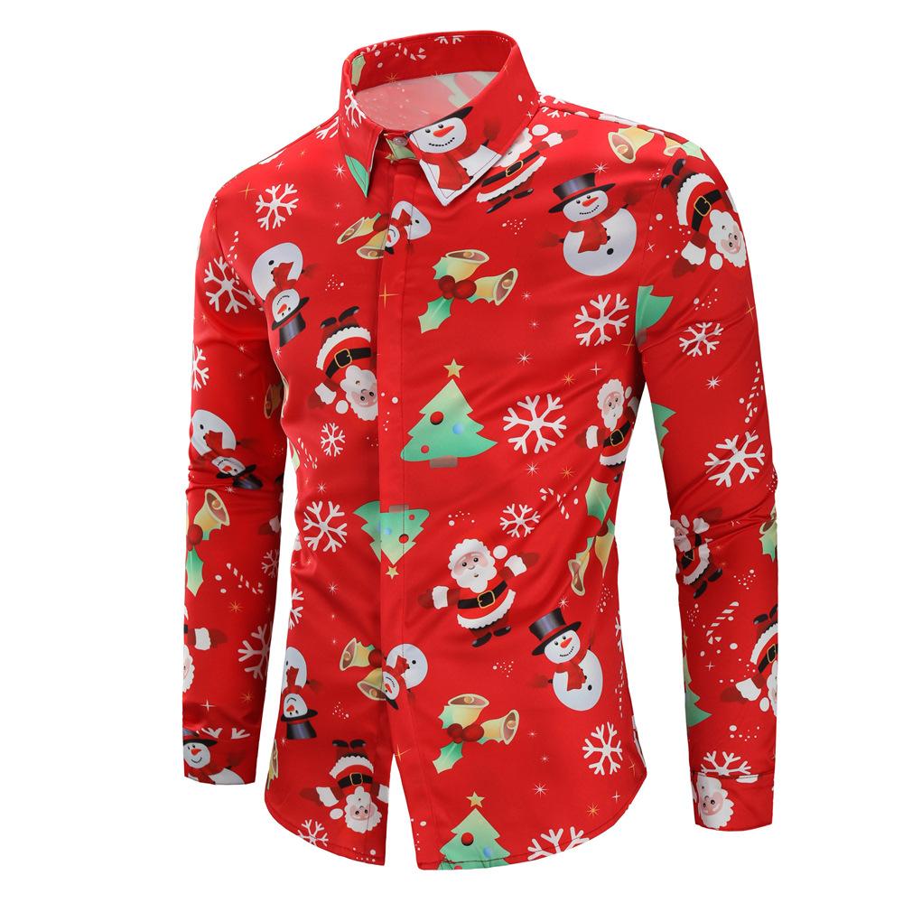 Merry Christmas Santa Claus 3D Print Men's Long Sleeves Shirts-Shirts & Tops-Red-M-Free Shipping at meselling99