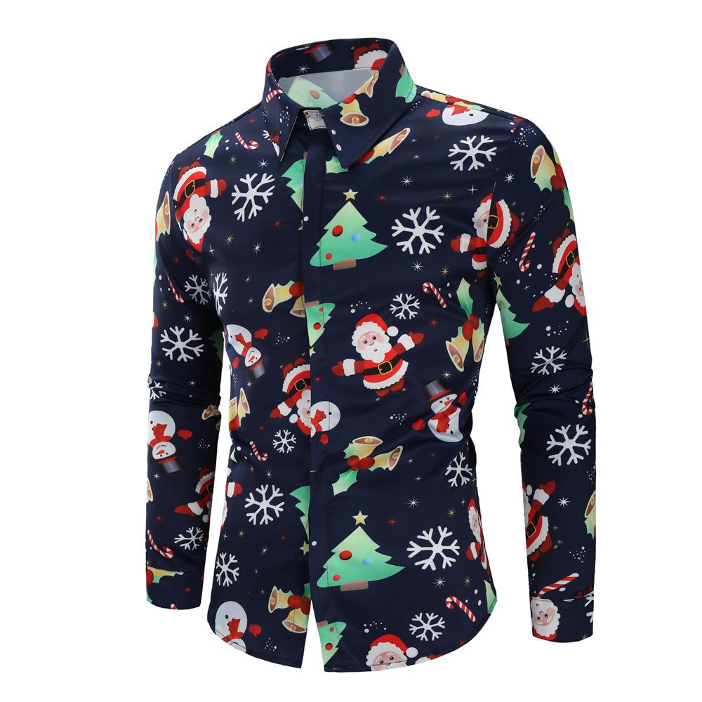 Merry Christmas Santa Claus 3D Print Men's Long Sleeves Shirts-Shirts & Tops-Navy Blue-M-Free Shipping at meselling99