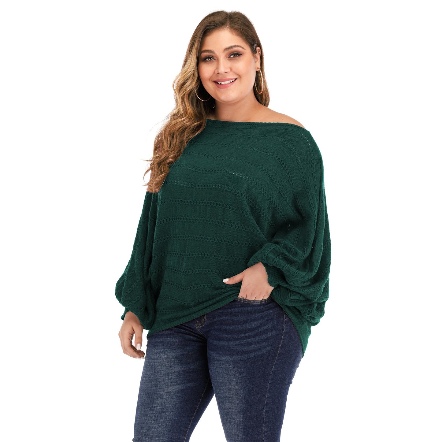 Women One Shoulder Plus Size Sweaters-Green-L-Free Shipping at meselling99