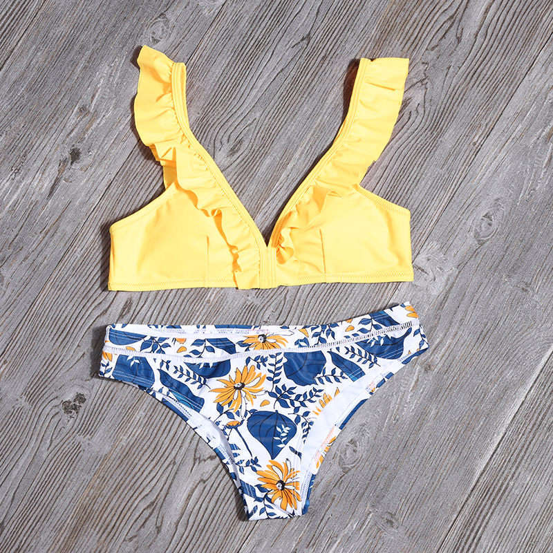 Sexy Women Ruffled Two Pieces Swimsuits-Swimwear-Yellow-S-Free Shipping at meselling99