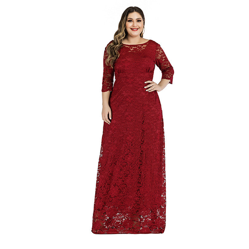 Plus Sizes Lace Evening Dresses for Women-Dresses-Wine Red-XL-Free Shipping at meselling99