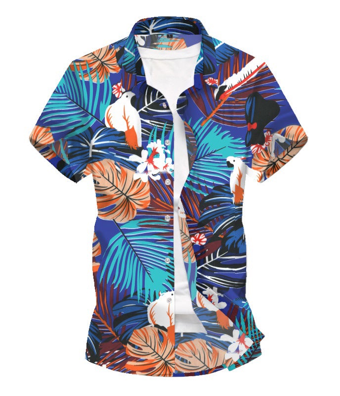 Leaf Print Summer Men's Short Sleeves T Shirts-Shirts & Tops-Blue-M-Free Shipping at meselling99