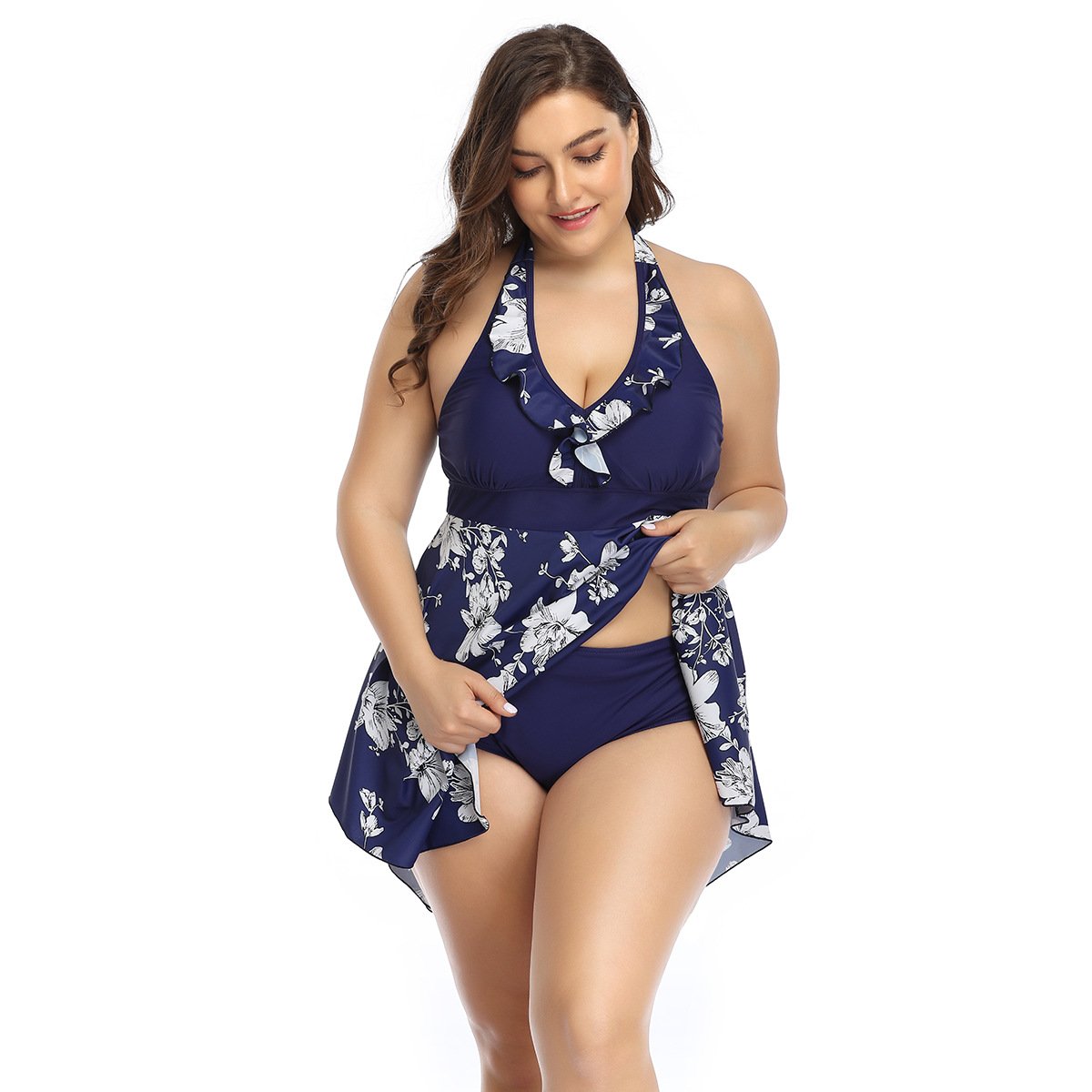 Women Plus Sizes 2pcs Floral Print Halter Swimsuits--Free Shipping at meselling99