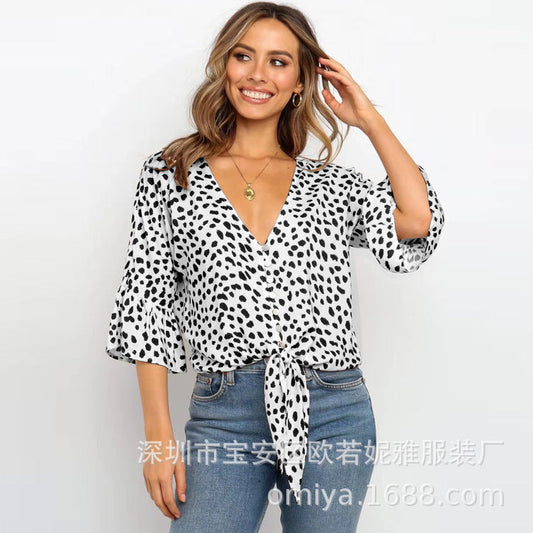 Casual Summer Sexy Print Women Blouses-Shirts & Tops-Free Shipping at meselling99