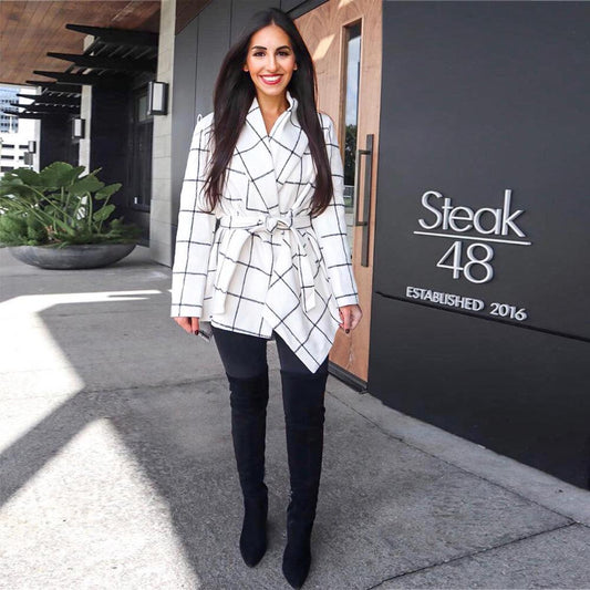 Women Plaid Woolen Winter Overcoat-Outerwear-Free Shipping at meselling99