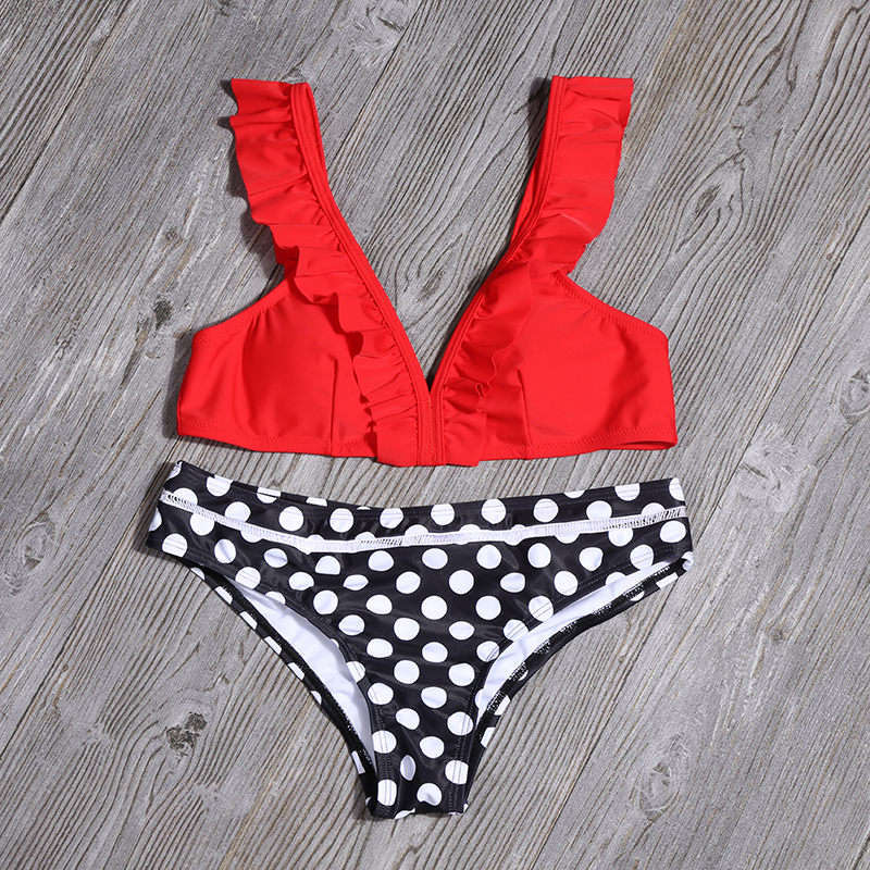 Sexy Women Ruffled Two Pieces Swimsuits-Swimwear-Red-S-Free Shipping at meselling99