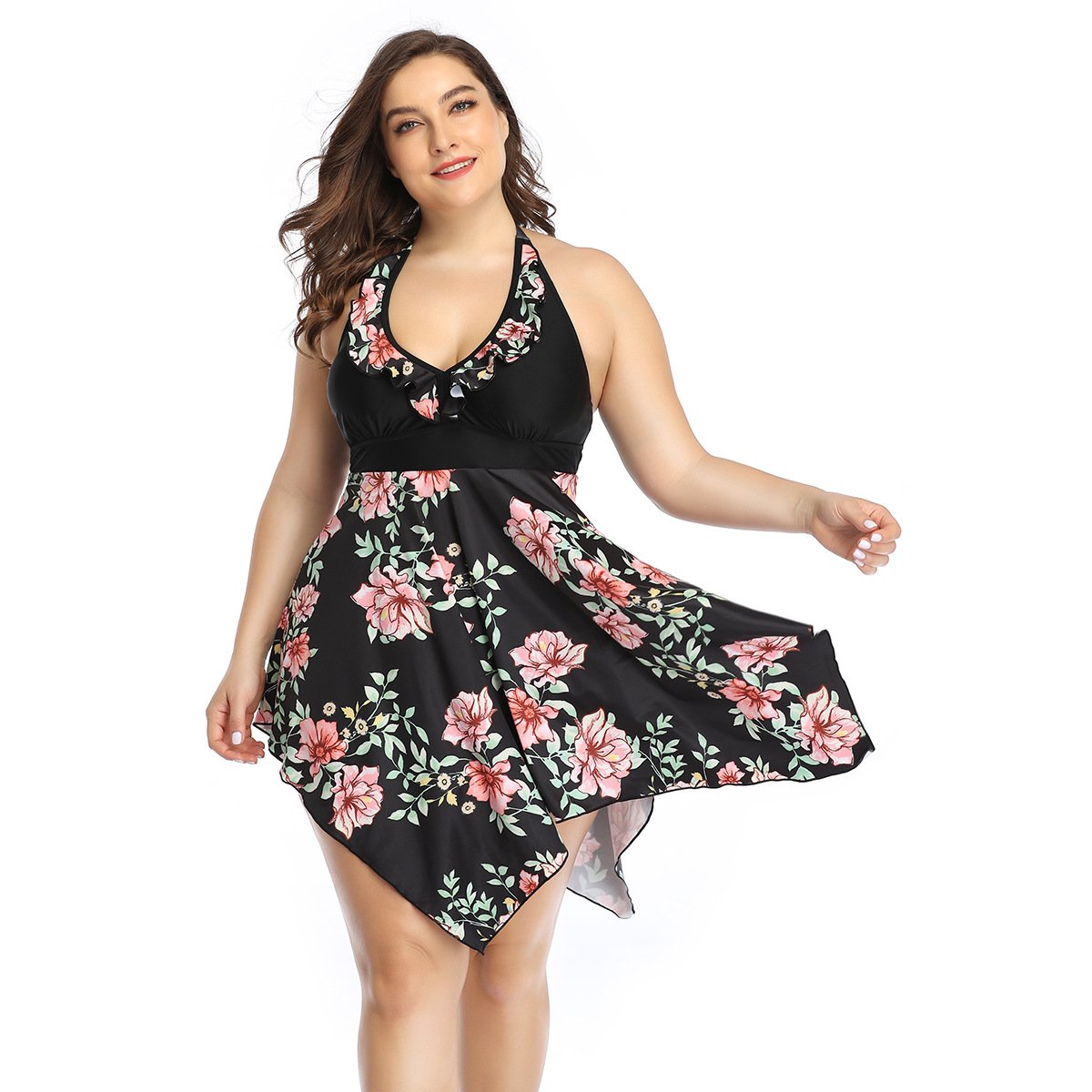 Women Plus Sizes 2pcs Floral Print Halter Swimsuits--Free Shipping at meselling99