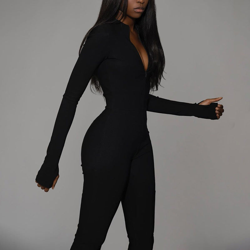 Sexy High Waist Zipper Yoga Exercising Jumpsuits-Jumpsuits & Rompers-Black-S-Free Shipping at meselling99