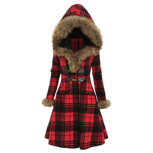 Women Plaid Slim Waist Women Overcoat for Winter-Coats & Jackets-Red-S-Free Shipping at meselling99