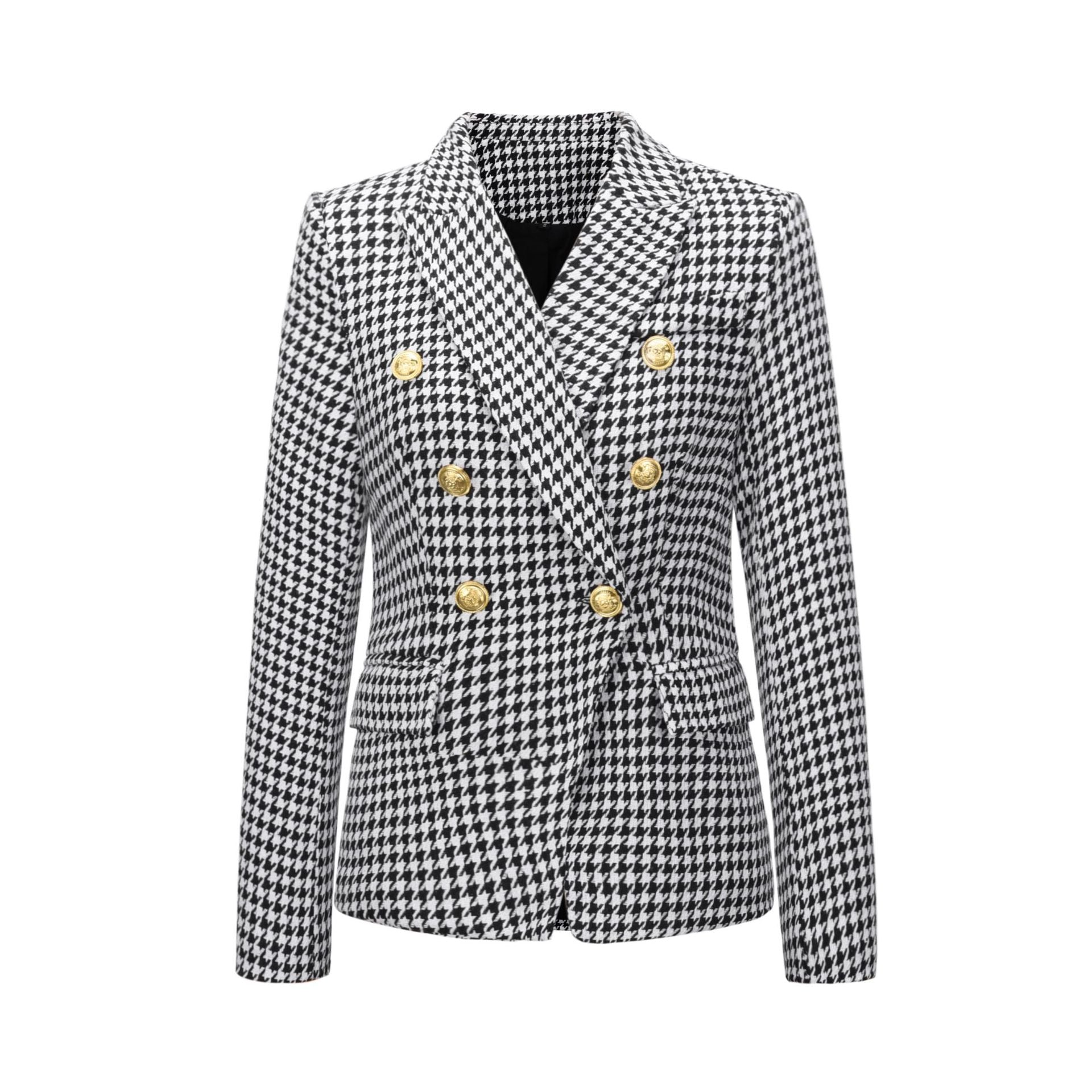 Women Fashion Short Fall Double-breasted Suit-Women Blazers-Plaid-S-Free Shipping at meselling99