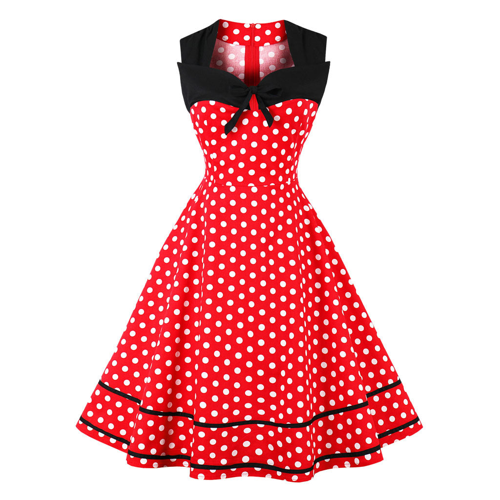 Women Square Neckline Sleeveless Plus Sizes Vintage Dresses-Vintage Dresses-Red Dot-S-Free Shipping at meselling99