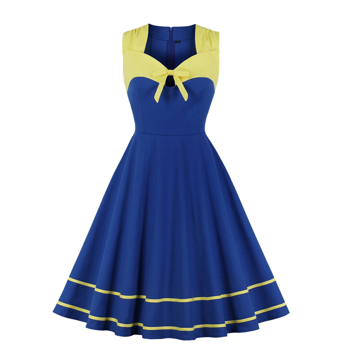Women Square Neckline Sleeveless Plus Sizes Vintage Dresses-Vintage Dresses-Blue-S-Free Shipping at meselling99