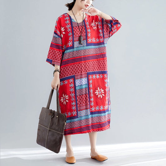 Ethnic Summer Linen Plus Sizes Dresses-Dresses-Free Shipping at meselling99