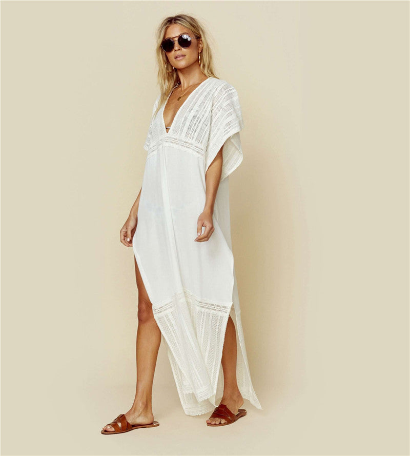 White Summer Holiday Bikini Cover Up Dresses-White-One Size-Free Shipping at meselling99
