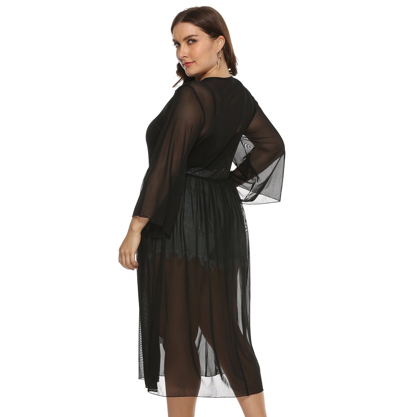Black Sexy See Throught Plus Sizes Summber Beach Cover Ups-Swimwear-Free Shipping at meselling99