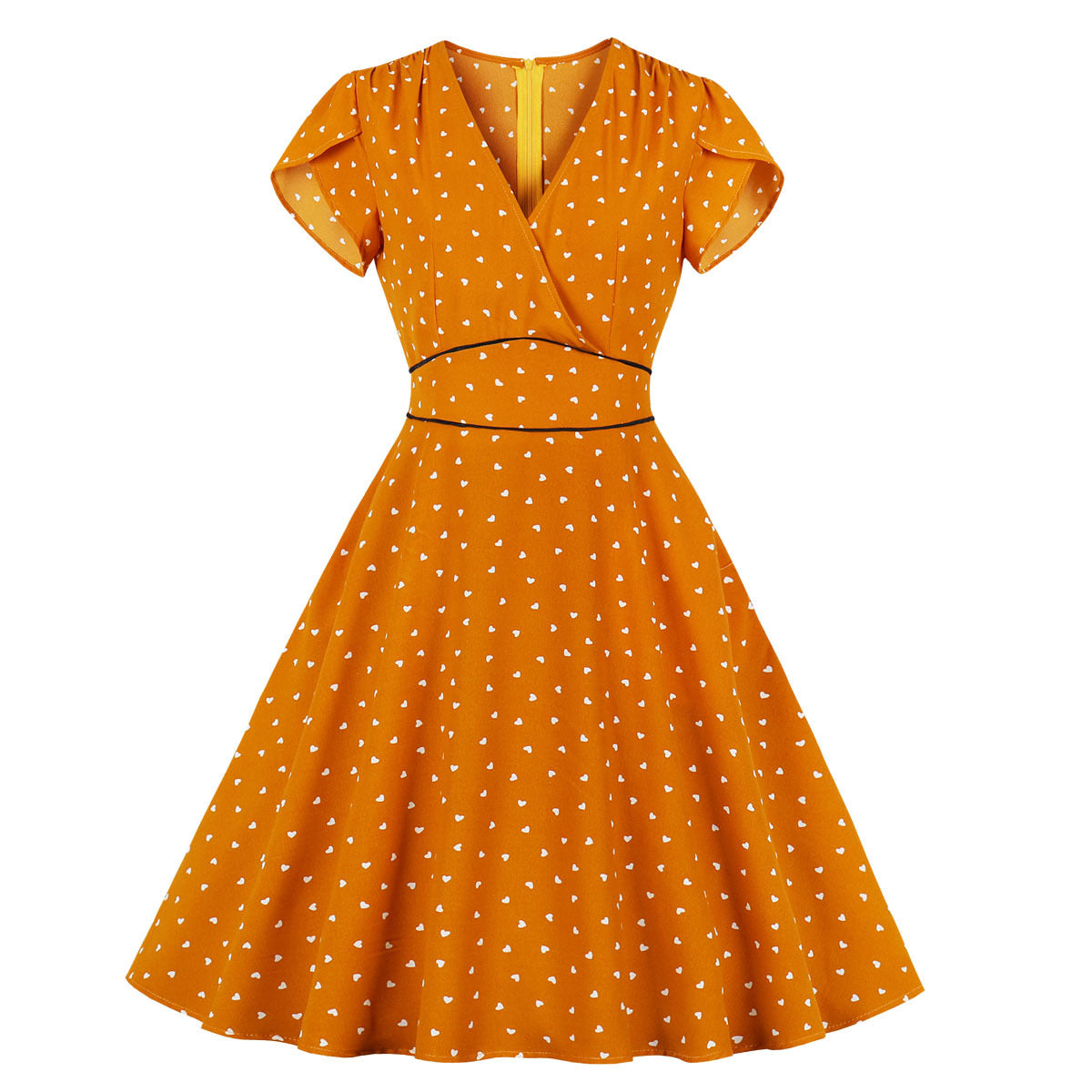 Classy Vintage Short Sleeves Dot Dresses-Vintage Dresses-Orange-S-Free Shipping at meselling99