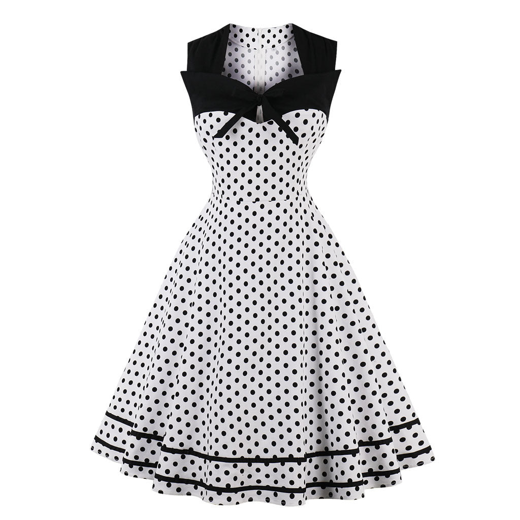 Women Square Neckline Sleeveless Plus Sizes Vintage Dresses-Vintage Dresses-White Dot-S-Free Shipping at meselling99