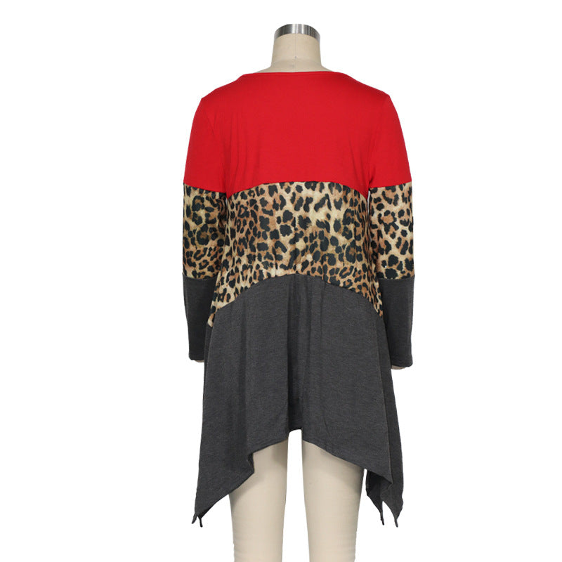 Women Round Neck Leopard Long Sleeves Sweaters-Blouses-Free Shipping at meselling99
