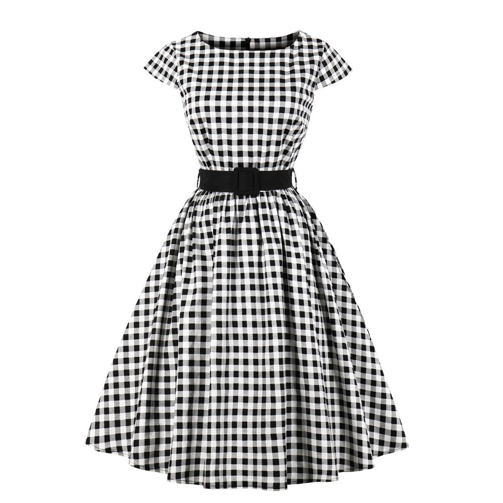 Women Regular Waist Dot Print Plus Sizes Midi Dresses-Vintage Dresses-Black-S-Free Shipping at meselling99