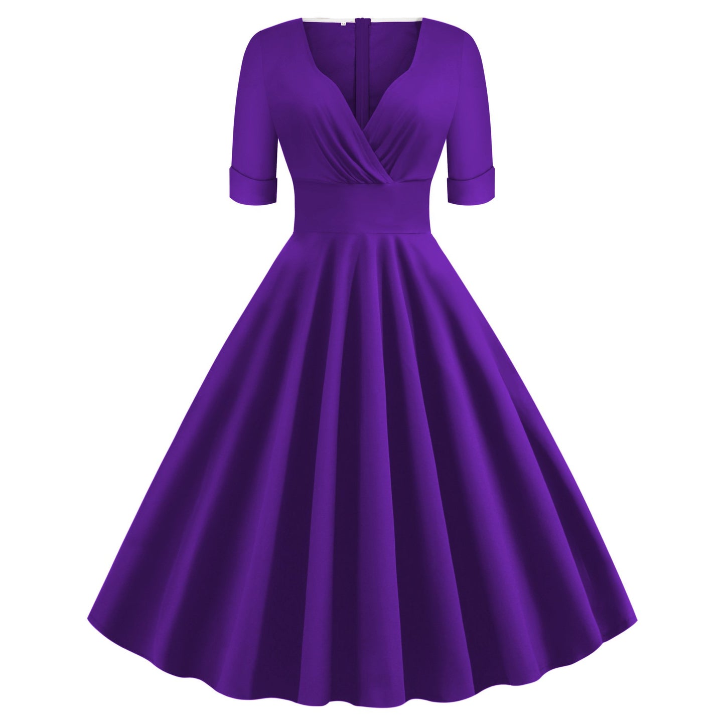 Vintage Short Sleeves V Neck Ball Dresses-Vintage Dresses-Purple-S-Free Shipping at meselling99