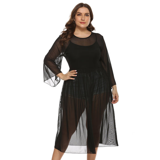 Black Sexy See Throught Plus Sizes Summber Beach Cover Ups-Swimwear-Free Shipping at meselling99