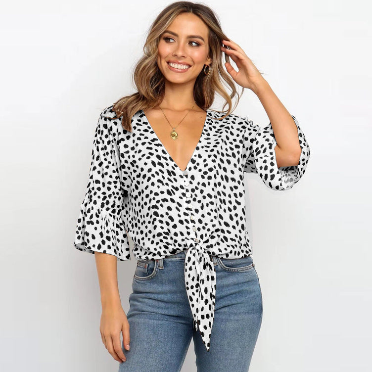 Casual Summer Sexy Print Women Blouses-Shirts & Tops-B-S-Free Shipping at meselling99
