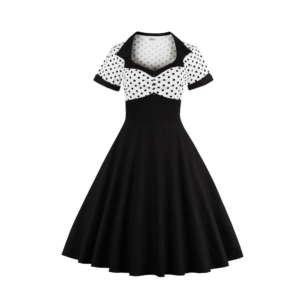 Women Square Neckline Dot Print Plus Size Retro Dresses-Vintage Dresses-White-S-Free Shipping at meselling99