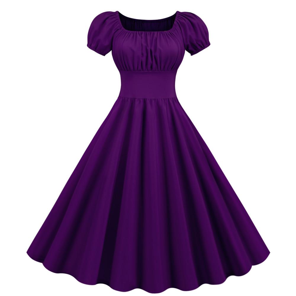 Women Square Neck Casual Retro Dresses-Vintage Dresses-Purple-S-Free Shipping at meselling99