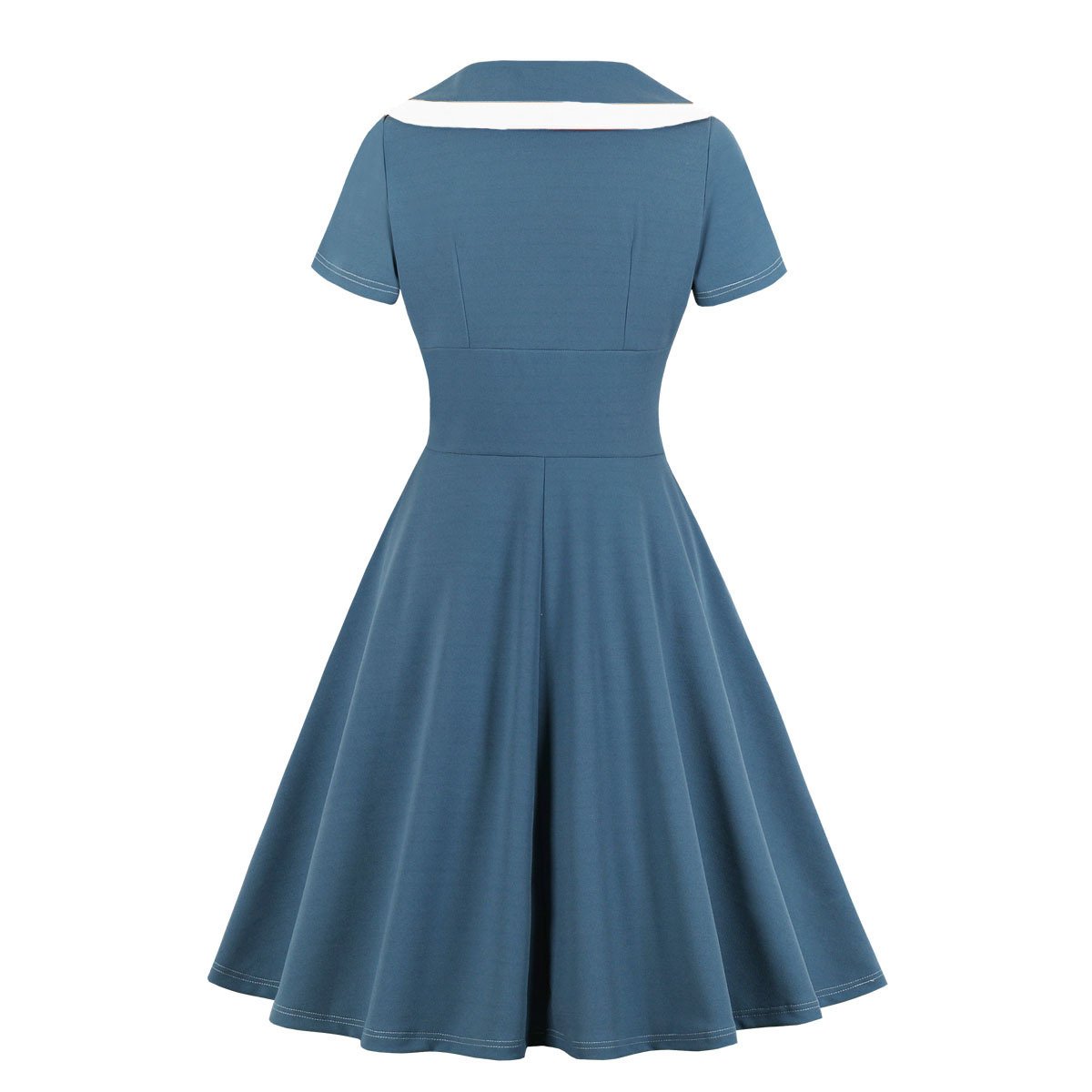 Women Constract Color V Neck Vintage Dresses-Vintage Dresses-Free Shipping at meselling99