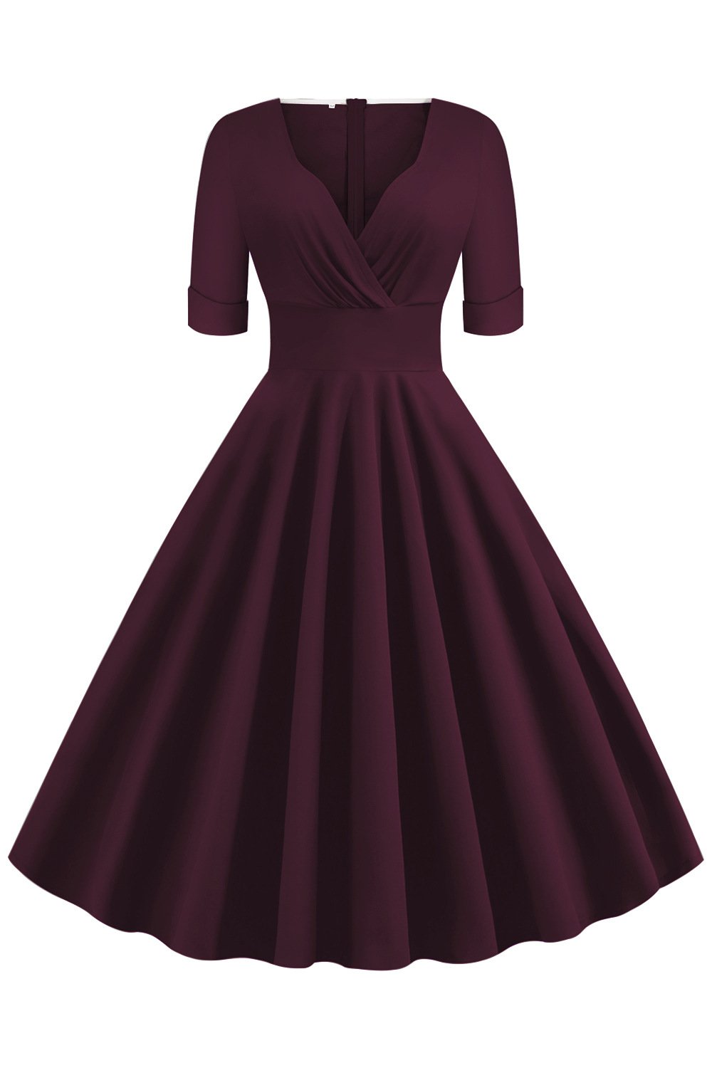 Vintage Short Sleeves V Neck Ball Dresses-Vintage Dresses-Dark Red-S-Free Shipping at meselling99