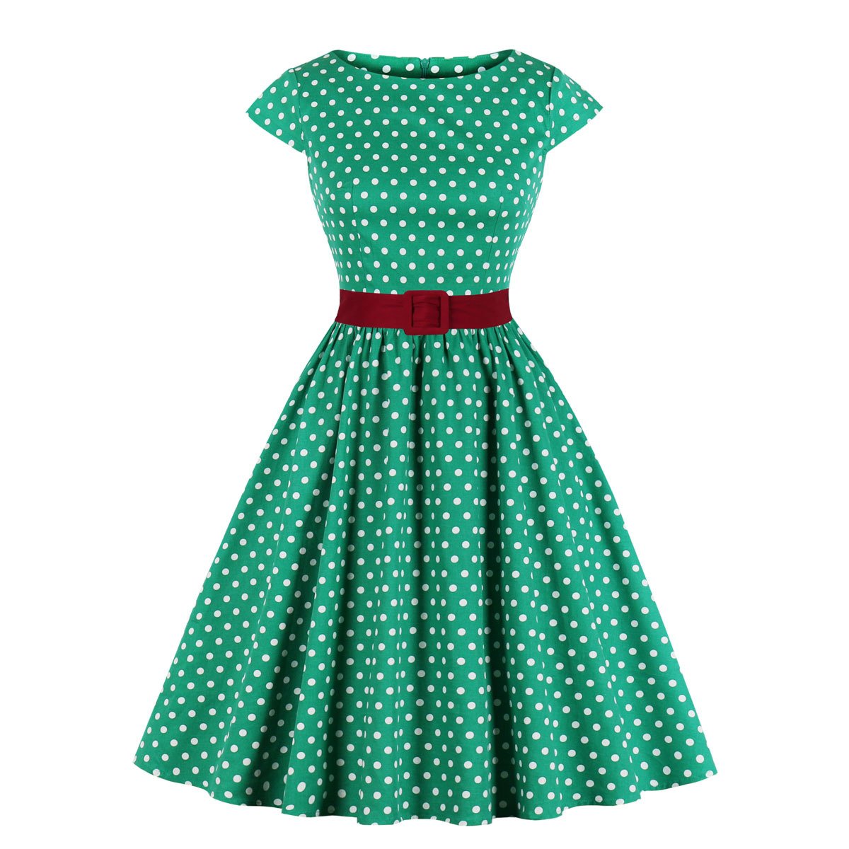 Women Regular Waist Dot Print Plus Sizes Midi Dresses-Vintage Dresses-Green-S-Free Shipping at meselling99