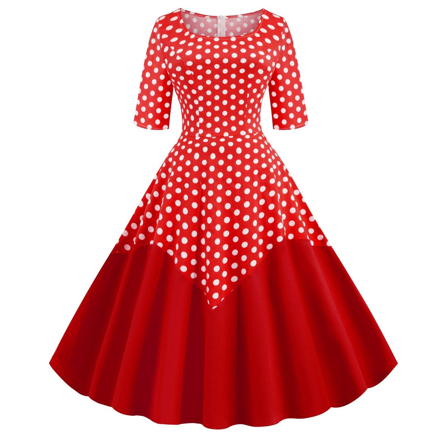 Round Neck Half Sleeves Vintage Dresses-Vintage Dresses-Red-S-Free Shipping at meselling99