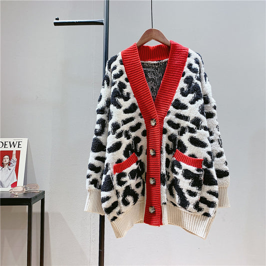 Cozy Leopard Women Warm Knitted Cardigans-Shirts & Tops-Red-One Size-Free Shipping at meselling99