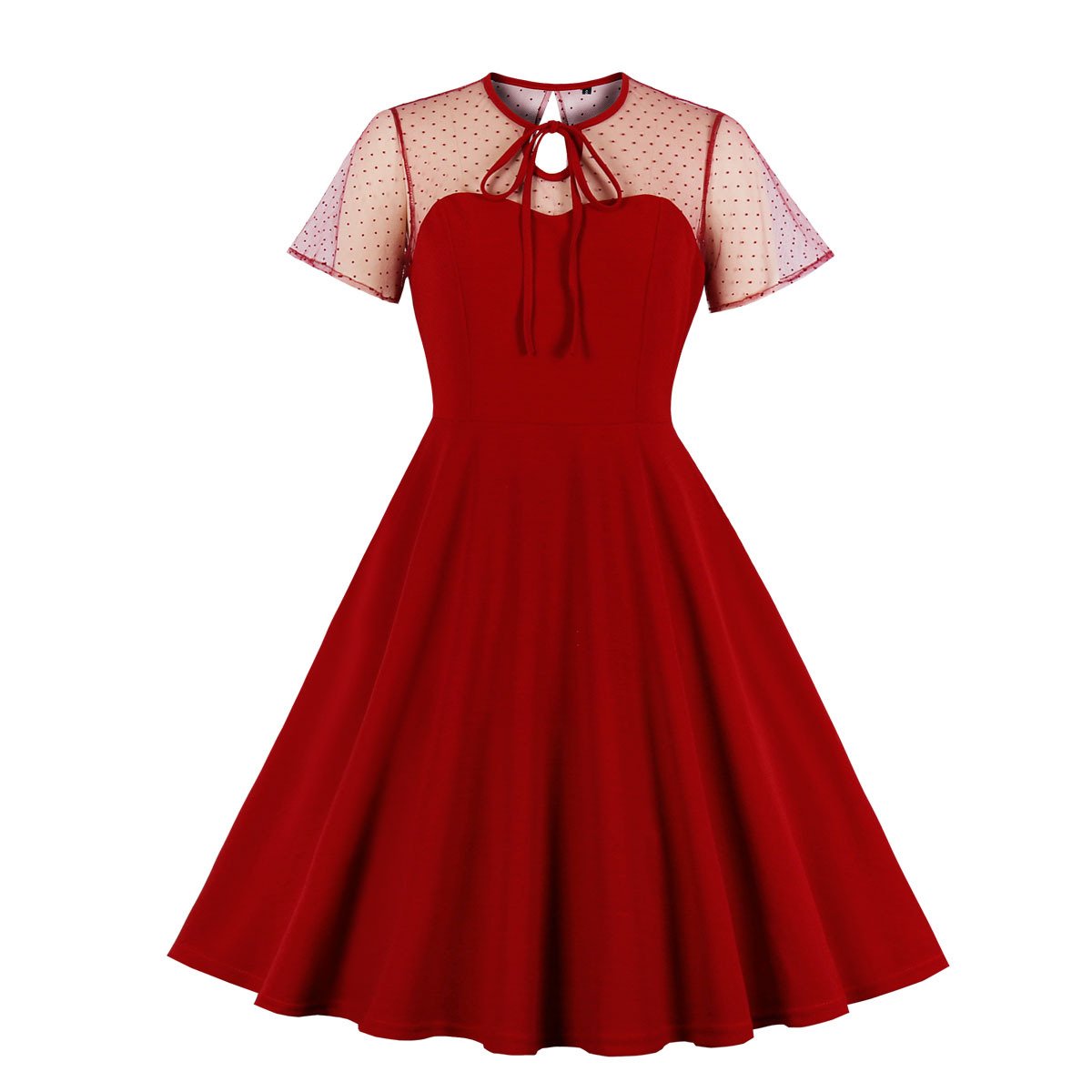 Retro Women Short Sleeves Net Dot Ball Sleeves-Vintage Dresses-Free Shipping at meselling99