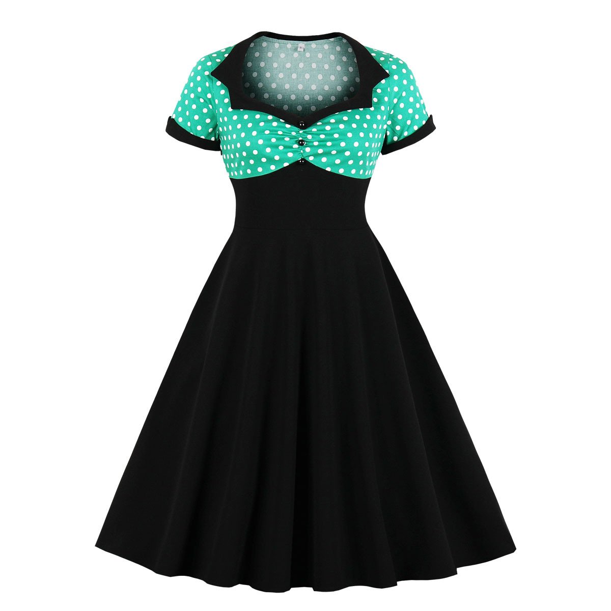 Women Square Neckline Dot Print Plus Size Retro Dresses-Vintage Dresses-Green-S-Free Shipping at meselling99