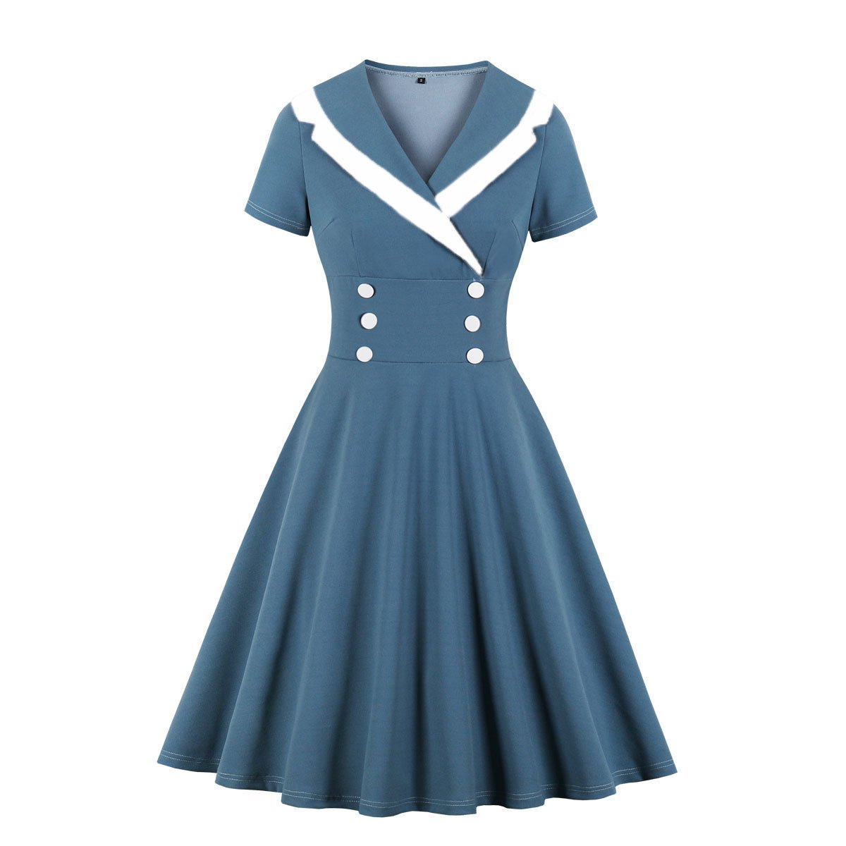 Women Constract Color V Neck Vintage Dresses-Vintage Dresses-Free Shipping at meselling99