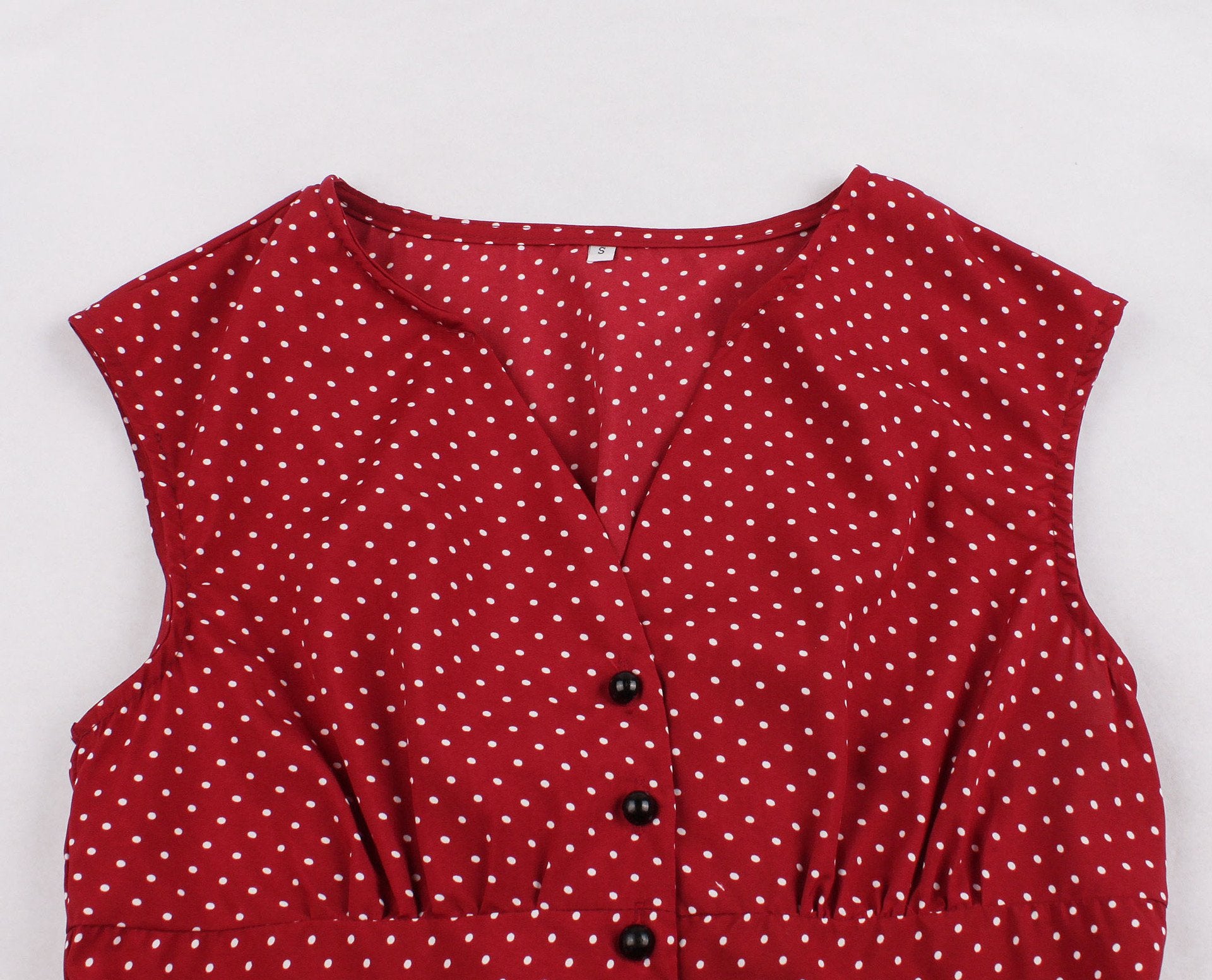 Women Sleeveless V Neck Dot Print Vintage Dresses with Buttons-Vintage Dresses-Free Shipping at meselling99