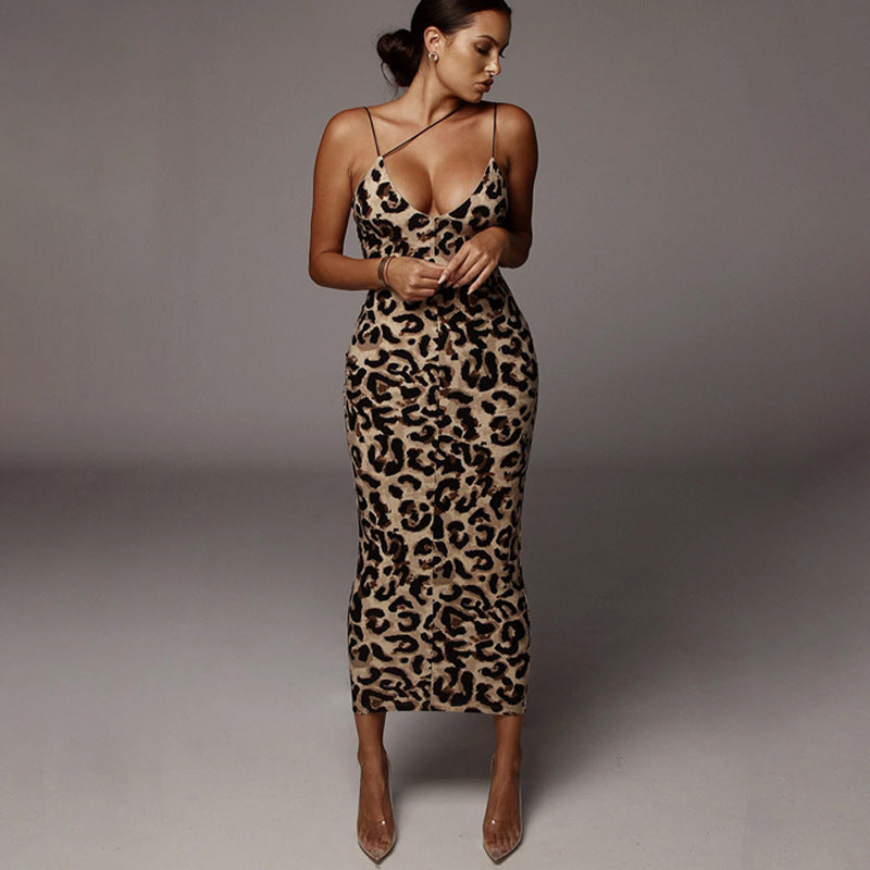 Sexy Simple Style Sleeveless V Neck Leopard Dresses-Dresses-Free Shipping at meselling99