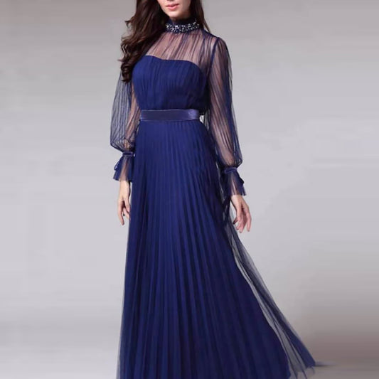 Blue Elegant Women Party Evening Dresses for Winter-Maxi Dresses-Free Shipping at meselling99